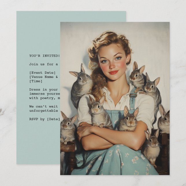 Invitación Chica Rodeado de bunnies (Anverso / Reverso)