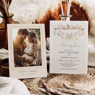 Invitación Chica Ropa de bebé Boho Neutral Tone Baby Shower