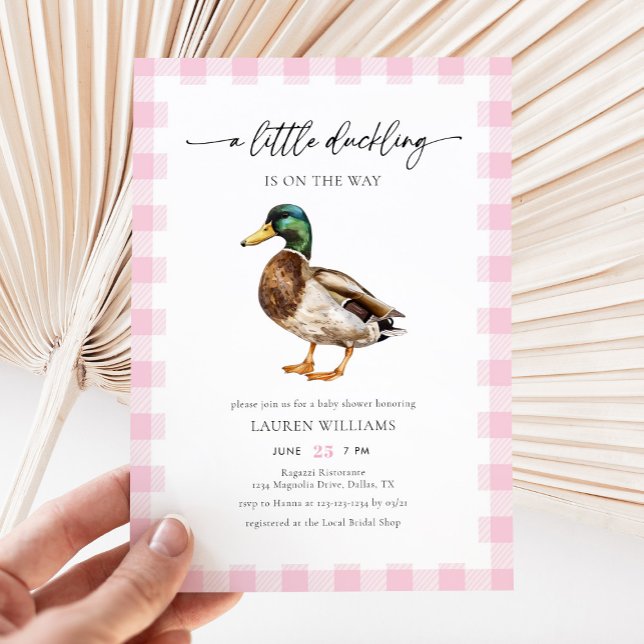 Invitación Chica rosa acuarela Mallard Duck Baby Shower (Subido por el creador)