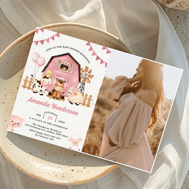 Invitación Chica Rosa Animales de granja Fiesta de Baby Showe (Subido por el creador)