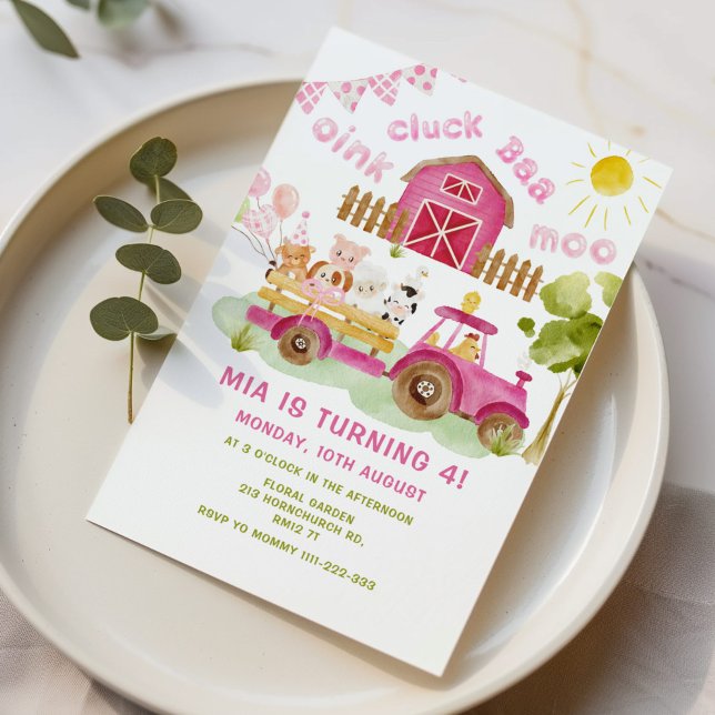 Invitación Chica Rosa Animales de granja fiesta de cuarto cum (Subido por el creador)