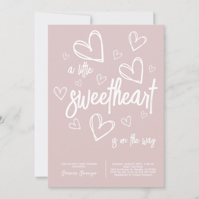 Invitación Chica rosa Baby Shower de corazón moderno (Anverso)