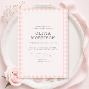 Invitación Chica Rosa Baby Shower de Cuadros