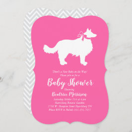 Invitación Chica rosa Baby Shower de perro collie de borde