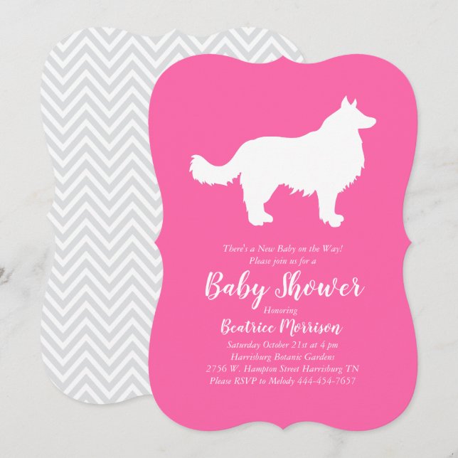 Invitación Chica rosa Baby Shower de perro collie de borde (Anverso / Reverso)