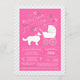 Invitación Chica rosa Baby Shower de perro collie de borde