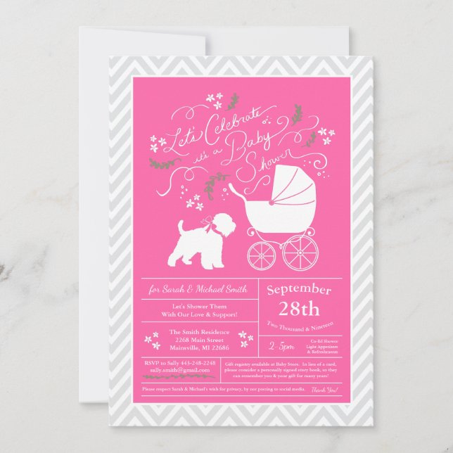 Invitación Chica rosa Baby Shower de Wheaten Terrier Dog (Anverso)