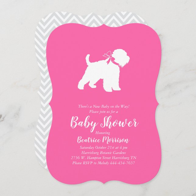 Invitación Chica rosa Baby Shower de Wheaten Terrier Dog (Anverso / Reverso)