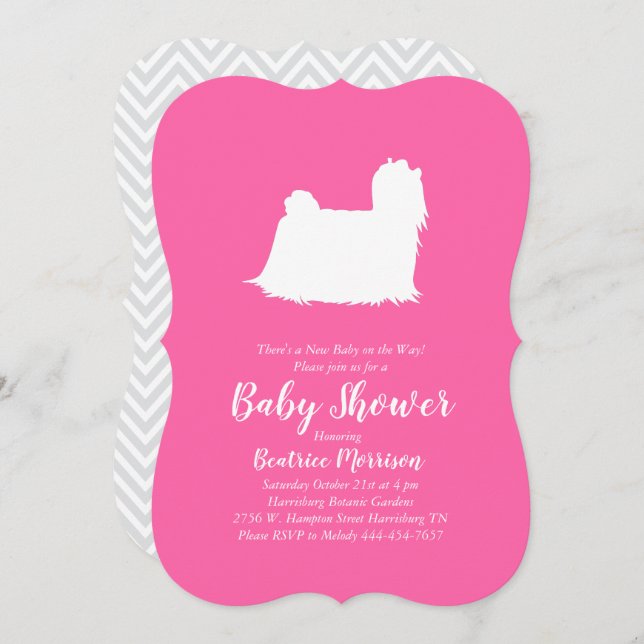 Invitación Chica rosa Baby Shower Perro maltés (Anverso / Reverso)