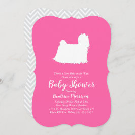 Invitación Chica rosa Baby Shower Perro maltés