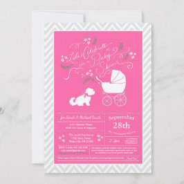 Invitación Chica rosa Baby Shower Perro maltés