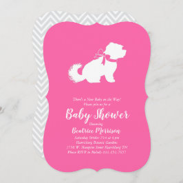 Invitación Chica rosa Baby Shower Perro maltés