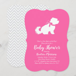 Invitación Chica rosa Baby Shower Perro maltés