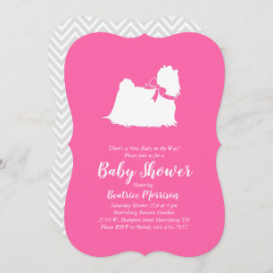 Invitación Chica rosa Baby Shower Perro maltés