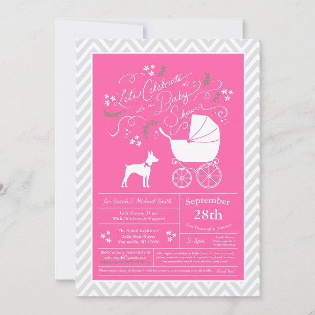 Invitación Chica rosa Baby Shower Rat Terrier Dog (Anverso)