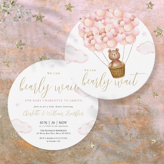 Invitación Chica rosa Bearly Wait Teddy Bear Baby Shower (Pink Girl Bearly Wait Teddy Bear Baby Shower Invitation)