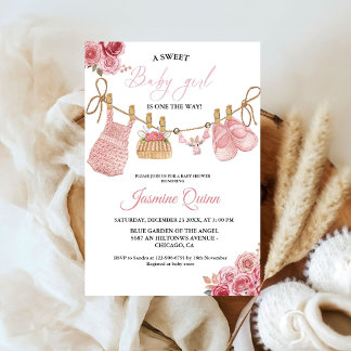 Invitación Chica rosa Bohemian Clothes Baby Shower