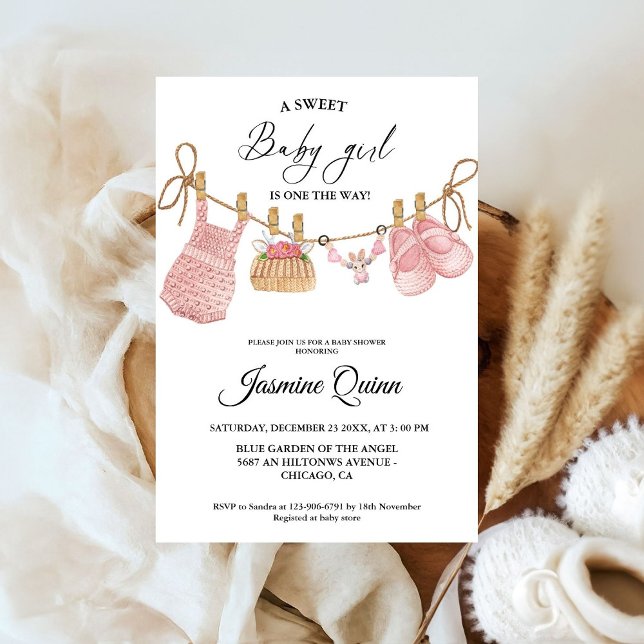 Invitación Chica rosa Bohemian Clothes Baby Shower (Subido por el creador)
