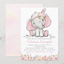 Invitación Chica Rosa Boho Elephant Baby Shower