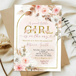 Invitación Chica rosa Boho Pampas Grall Cae en Baby Shower
