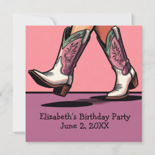 Invitación Chica rosa bota fiesta de cumpleaños de Chica occi