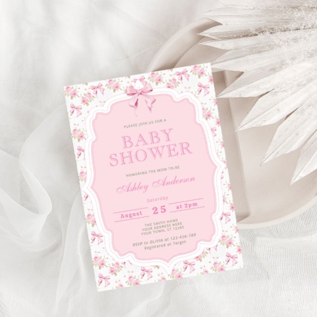 Invitación Chica Rosa Bow Baby Shower (Subido por el creador)
