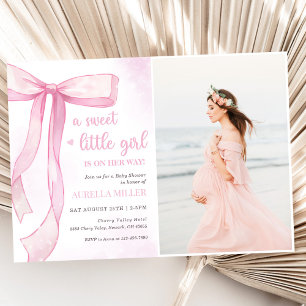 Invitación Chica Rosa Bow Baby Shower Photo