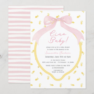 Invitación Chica rosa ciao Baby Lemon y Bow Rosa Baby Shower