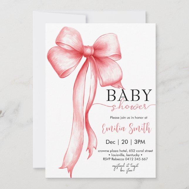 Invitación Chica Rosa Coquette Bow (Anverso)