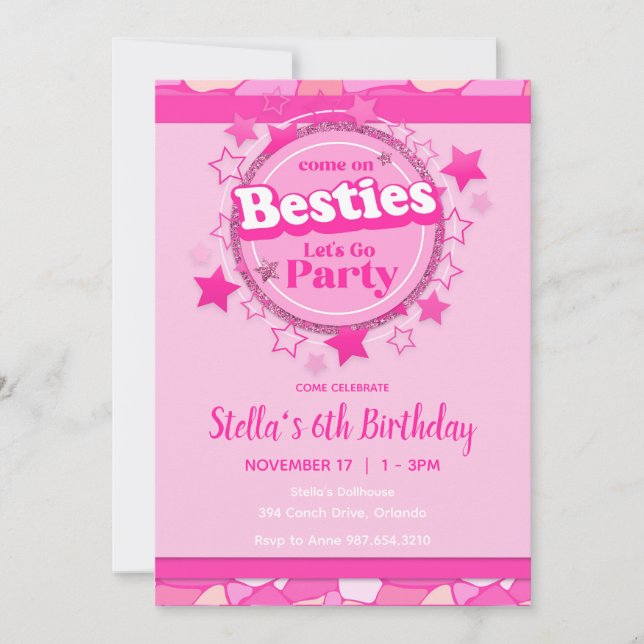 Invitación Chica rosa Cumpleaños, Fiesta de Abejas Rosa (Anverso)