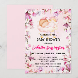 Invitación Chica Rosa Cute dulce flor de ensueño bebé ducha n