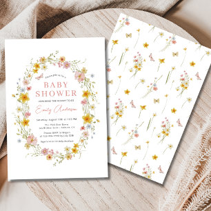 Invitación Chica Rosa Cute Mariposa Flor Silvestre Baby Showe