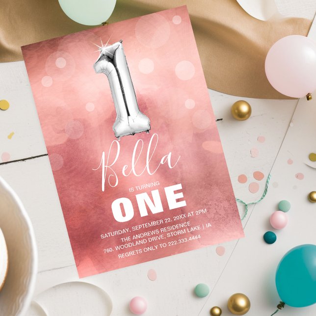 Invitación Chica Rosa Cute Primer Fiesta de cumpleaños (Subido por el creador)