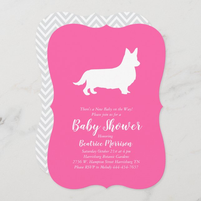 Invitación Chica rosa de Baby Shower Corgi Dog galés (Anverso / Reverso)