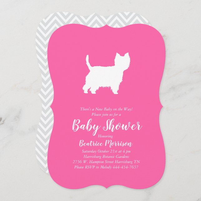 Invitación Chica rosa de Baby Shower de Perro Terrier de West (Anverso / Reverso)