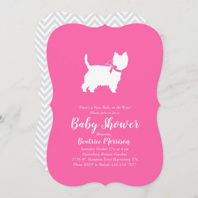 Invitación Chica rosa de Baby Shower de Perro Terrier de West (Anverso / Reverso)