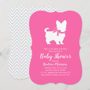 Invitación Chica rosa de Baby Shower de Yorkshire Terrier Dog
