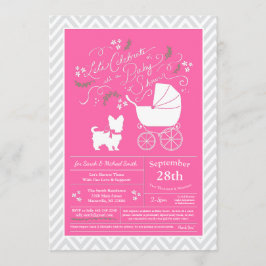 Invitación Chica rosa de Baby Shower de Yorkshire Terrier Dog