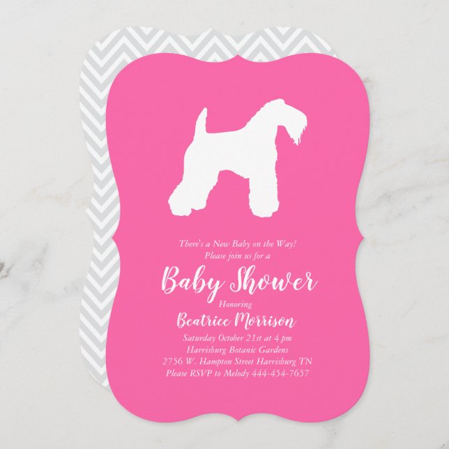 Invitación Chica rosa de Baby Shower Kerry Blue Terrier (Anverso / Reverso)