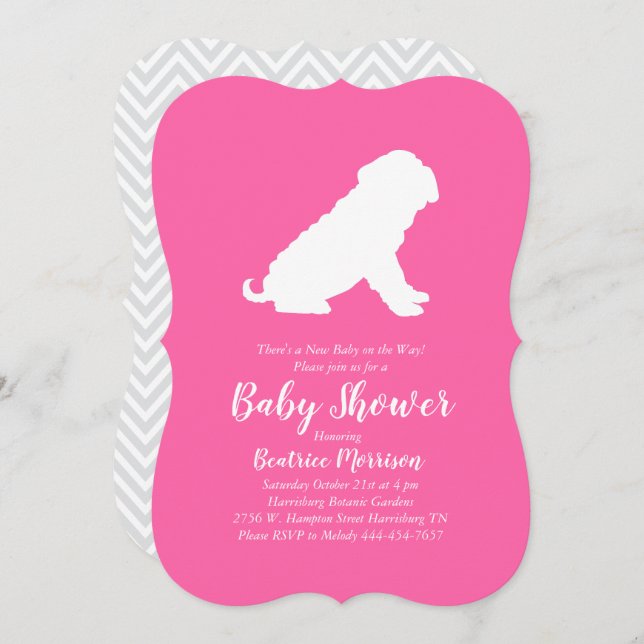 Invitación Chica rosa de Baby Shower para perro Shar-Pei (Anverso / Reverso)
