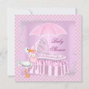 Invitación Chica rosa de Baby Shower, paraguas bassinette