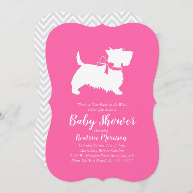 Invitación Chica rosa de Baby Shower Terrier Dog de Escocia (Anverso / Reverso)