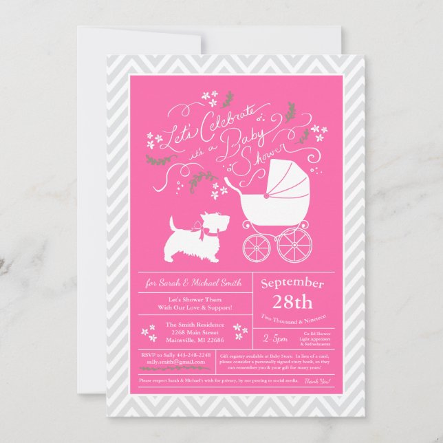 Invitación Chica rosa de Baby Shower Terrier Dog de Escocia (Anverso)