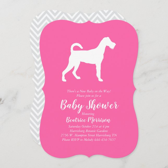 Invitación Chica rosa de Baby Shower Terrier Perro Irlandés (Anverso / Reverso)