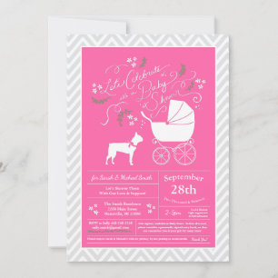 Invitación Chica Rosa de Boston Terrier Dog Baby Shower