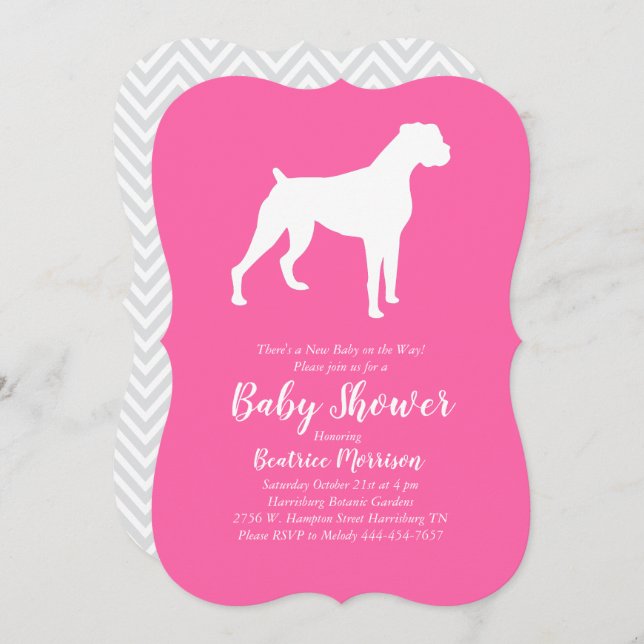 Invitación Chica Rosa de Boxer Dog Baby Shower (Anverso / Reverso)