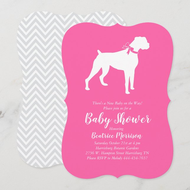 Invitación Chica Rosa de Boxer Dog Baby Shower (Anverso / Reverso)