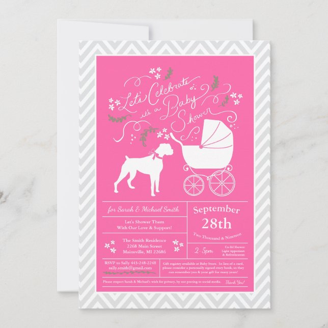 Invitación Chica Rosa de Boxer Dog Baby Shower (Anverso)