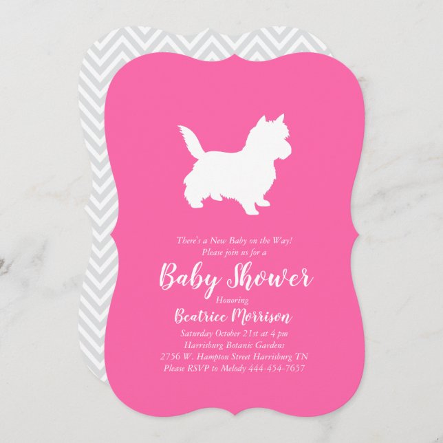 Invitación Chica rosa de Cairn Terrier Dog Baby Shower (Anverso / Reverso)