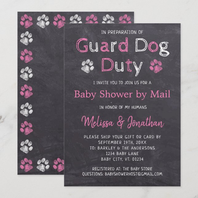 Invitación Chica Rosa De Chalkboard, Baby Shower Por Correo (Anverso / Reverso)